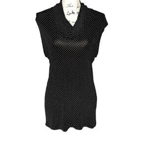 Dressbarn sleeveless black white polka dot drape neck blouse small